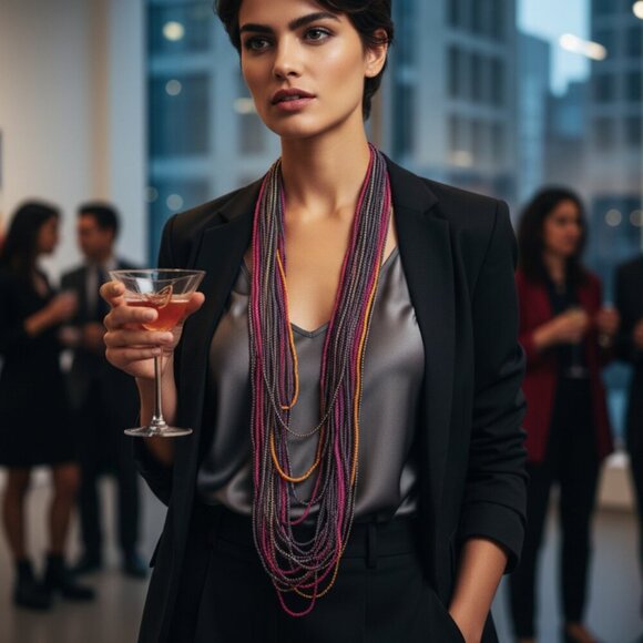 Chicos Purple and Pink Multi-Strand Necklace with Cascading Effect - Picture 1 of 9